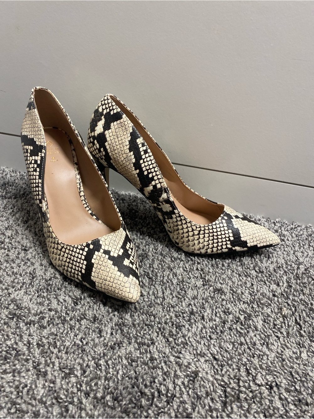 Call It Spring Black & Cream Snake-Print Pointed Toe Heels